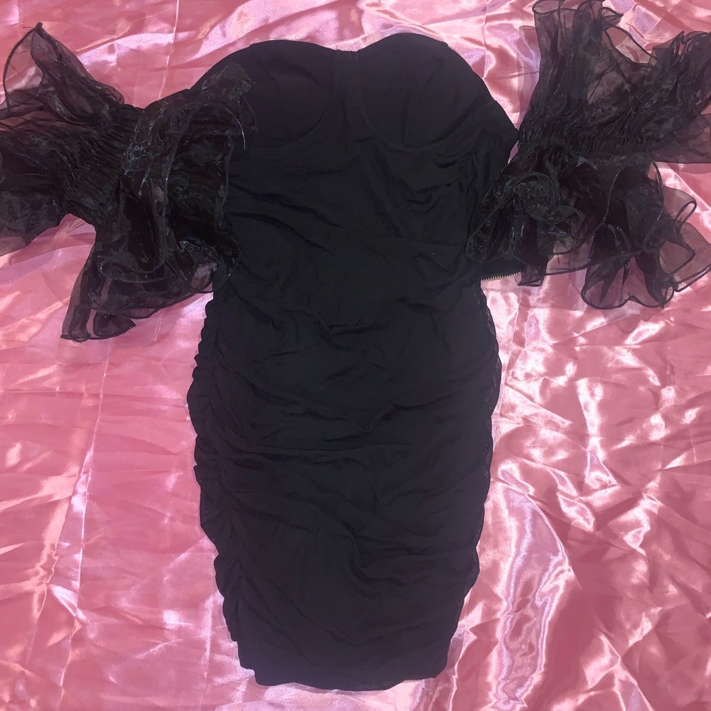 Black Fashion Nova Mesh Tulle Sleeve Dress